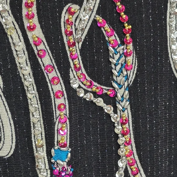 AZI Jeans Sheer Mesh Belt Print Beaded Y2K Top Size M - Picture 13 of 16